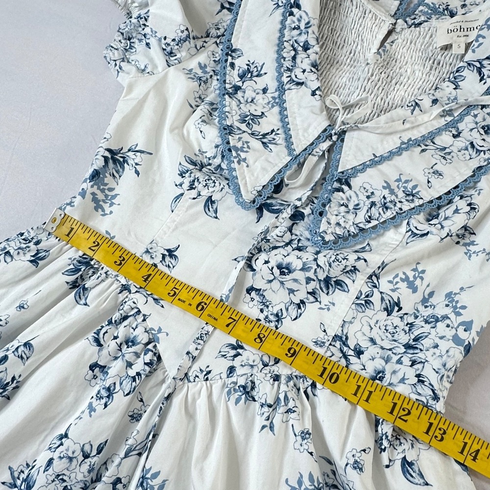 Cottagecore Romantic Dress Small Basque Peter Pan Lace Toile Floral Puff Sleeve - Picture 3 of 8